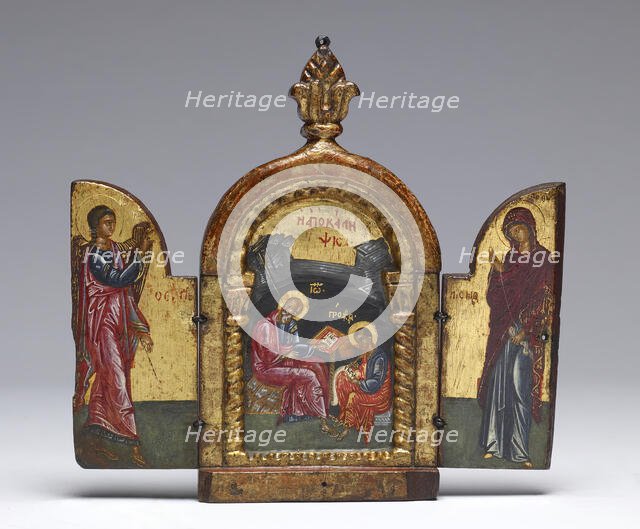 Saint John the Evangelist Dictating to Prochorus; the Annunciation, 16th century. Creator: Unknown.