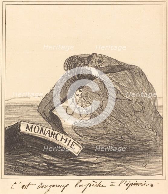 C'est dangereux, la pêche à l'épervier, 1872. Creator: Honore Daumier.