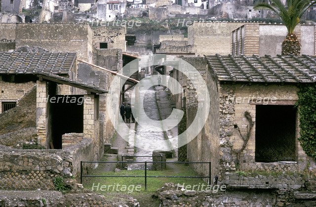 Roman huses of Herculaneum with the modern houses of Ercolano above, Italy. Artist: Unknown