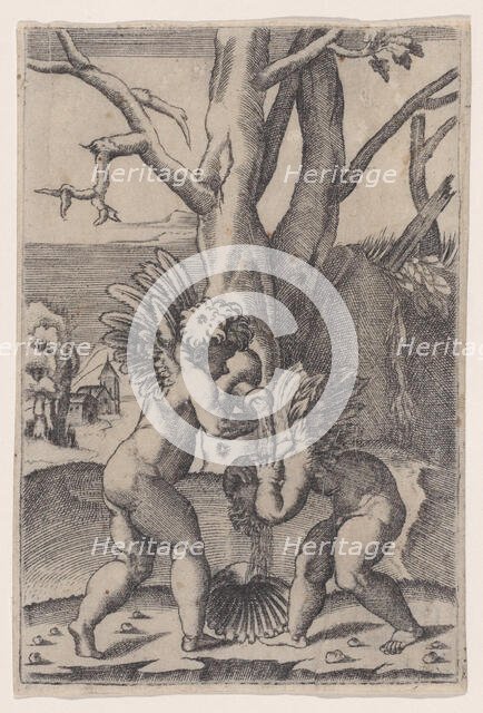 Two Cupids, ca. 1519. Creator: Agostino Veneziano.