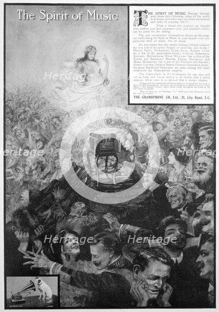 'The Spirit of Music', advert for the Gramophone Co, 1910. Artist: Unknown