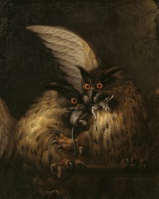Two Owls Fighting over a Rat, late 17th-early 18th century. Creator: Hans Georg Muller.