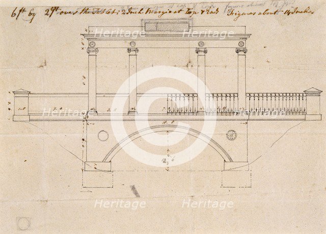 Architectural elevation of the Tea House Bridge at Audley End House, Saffron Walden, Essex, c1783. Artist: Robert Adam.