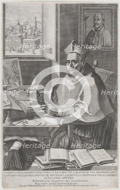 Cardinal Roberto Bellarmino at his desk, writing, 1604. Creator: Francesco Villamena.