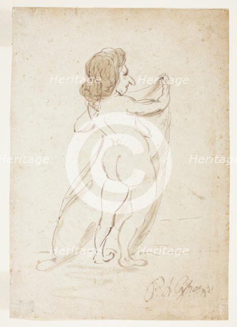 Standing Nude Woman Holding a Veil, 1694-1755. Creator: Pier Leone Ghezzi.