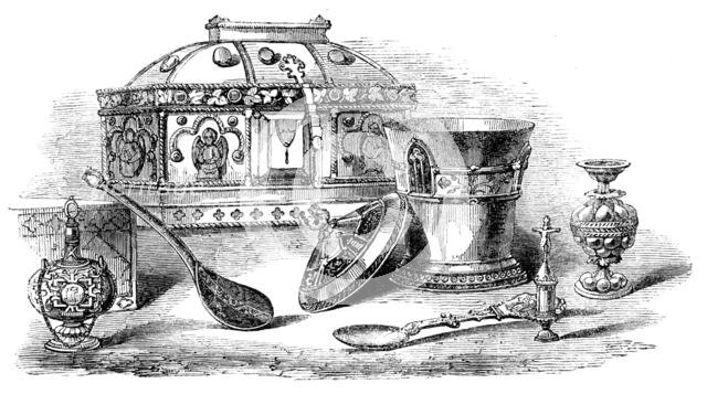 The Loan Collection, South-Kensington: Flask, spoon, coffret, reliquary..., 1862. Creator: Unknown.