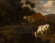Cows on a Footbridge, 2nd half of 17th century. Creator: Dirk van Bergen.