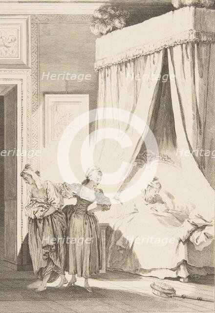 La Gageure des trois Commeres: La Servante, from Contes et nouvelles en vers ..., published in 1795. Creator: Philippe Triere.