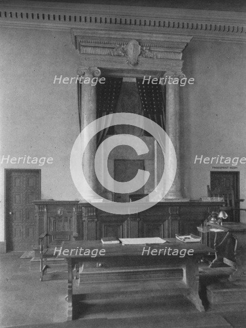 Magistrates' desk in the court room, Third District Court, New York City, 1924. Artist: Unknown.