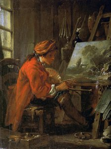 The painter in his studio (Self-Portrait), ca 1730. Creator: Boucher, François (1703-1770).