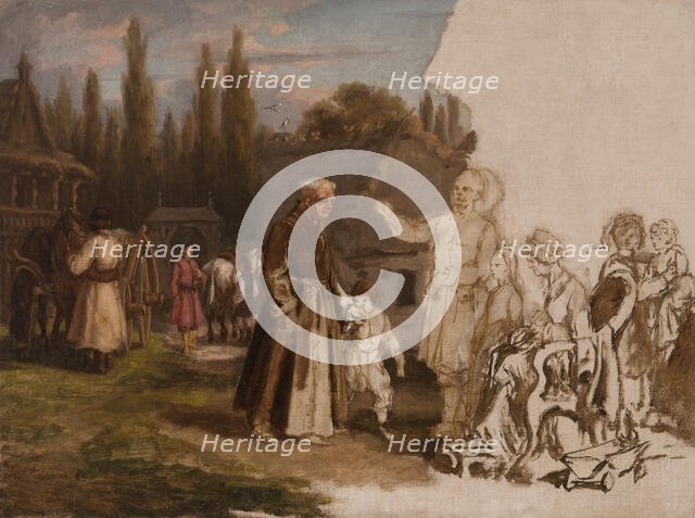 A Nobleman's Family and a Monk, after 1871. Creator: Michal Elwiro Andriolli.