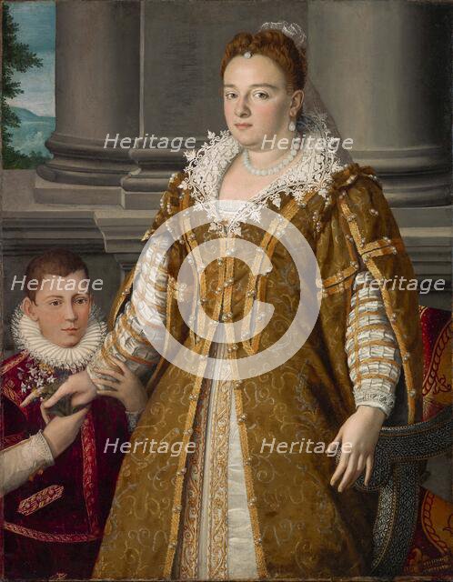 Portrait of Bianca Cappello (1548-1587), Grand Duchess of Tuscany with Her Son , ca 1580-1585. Creator: Allori, Alessandro (1535-1607).