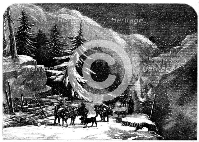 The Ascent of the Great St. Bernard - loading wood for the Hospice near St. Pierre, 1858. Creator: Unknown.