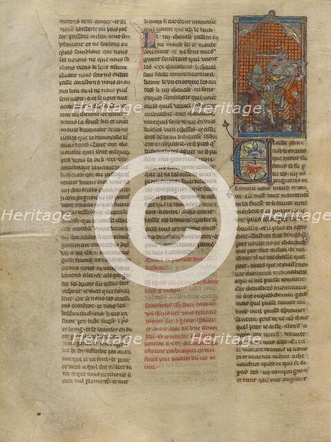 Tristan Fighting Three Knights, about 1320-1340. Creator: Jeanne de Montbaston.