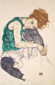 Seated Woman with Legs Drawn Up (Adele Herms). Artist: Schiele, Egon (1890–1918)