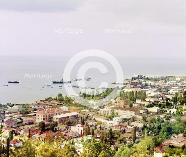 Sukhumi; general view of city and bay from Cherniavskii Mountain, between 1905 and 1915. Creator: Sergey Mikhaylovich Prokudin-Gorsky.
