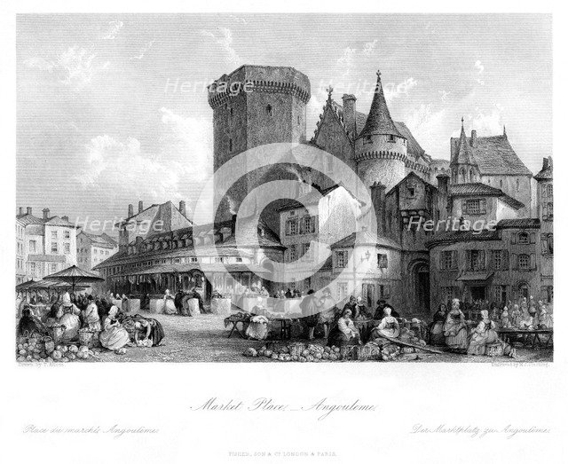 'Market Place, Angoulême, France', 19th century. Artist: MJ Starling