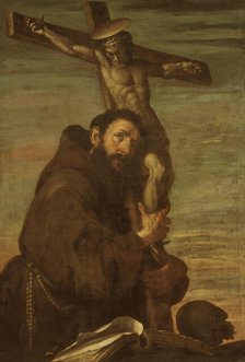 St Francis of Assisi embracing a crucifix, early 17th century. Creator: Bernardo Strozzi.