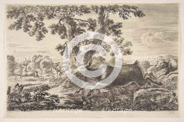 Deer hunt, from 'Animal hunts' (Chasses à différents animaux), ca. 1654. Creator: Stefano della Bella.