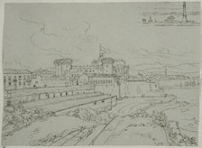 Castel Nuovo in Naples, and a sketch of the lighthouse. Creator: Adriaen Honing.