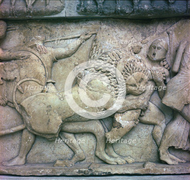 Scene from the Gigantomachy on the north frieze of the Siphnian Treasury, 6th century BC. Artist: Unknown