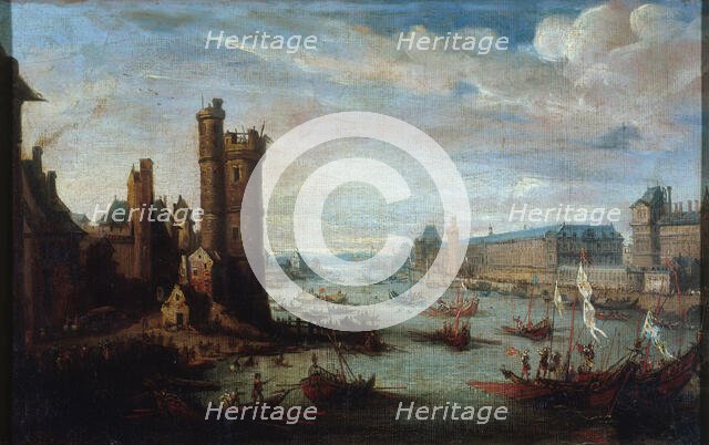 The Tour de Nesle, Grande Galerie and the Louvre, seen from Pont-Neuf, around 1630. Creator: Unknown.