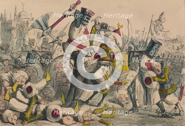 Terrific combat between Richard Coeur de Lion and Saladin, 1850. Creators: John Leech, Gilbert Abbott A Beckett.