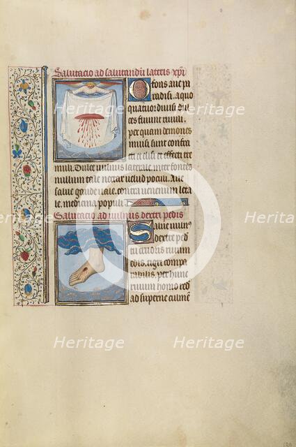 An Angel Holding a Cloth with Christ's Bleeding Wound: Christ's Right Foot with Wound, early 1460s. Creator: Willem Vrelant.