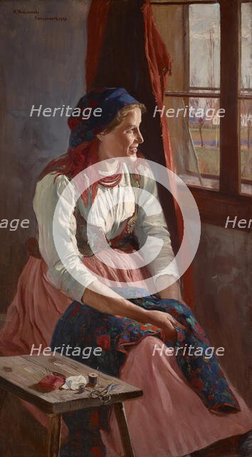 Girl at the Window, 1903. Creator: Wincenty Wodzinowski.