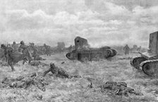'Un charge de tanks; des tanks rapides de l'armee Britannique chargent et dispersent..., 1918. Creator: J Simont.