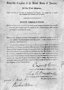 'L'Etat de Guerre aux Etats-Unis; La resolution conjointe de la Chambre et du Senat..., 1917. Creator: Unknown.