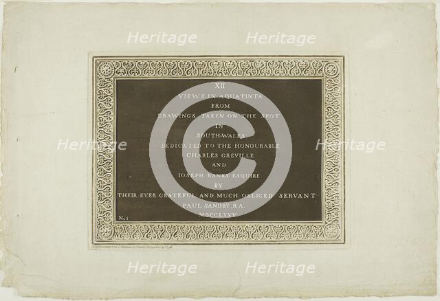 Title Page, from Twelve Views in Aquatinta from Drawings taken on the Spot in South Wales, 1775. Creator: Paul Sandby.