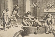 Men and women bathing, some embracing, 1531-76. Creator: Giulio Bonasone.