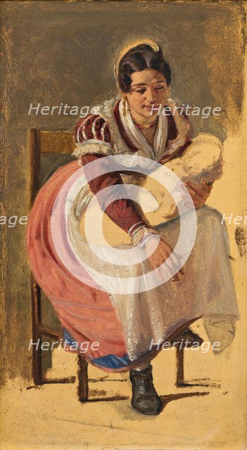 Roman woman with a child. Study for The St. Anthony Feast Day in Rome, c1838. Creator: Wilhelm Marstrand.