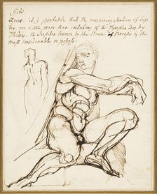 Study of Ignudo in Sistine Chapel, Rome (recto); Paraphrase of the Ignudo Seated to..., c. 1800. Creator: Henry Fuseli.