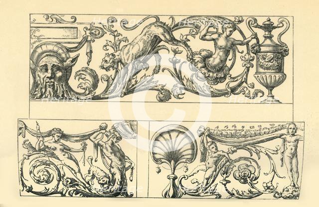 Designs for grotesque friezes, 16th century, (1881).  Creator: Unknown.