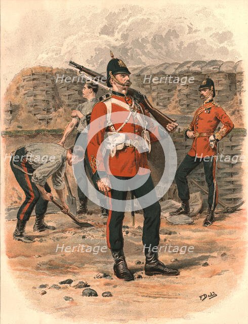 ''Types of the British Army and Navy; The Royal Engineers, a Sapper in Marching Order', 1890. Creator: Frank Dadd.