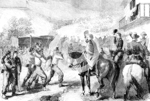 The War in America: bringing in the Federal wounded after the skirmish at Lewinsville..., 1861. Creator: Frederick John Skill.