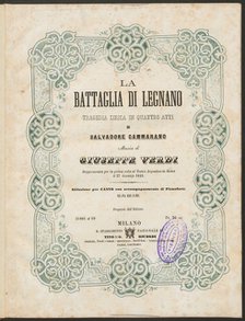 Cover of the vocal score of opera La battaglia di Legnano by Giuseppe Verdi, 1860.