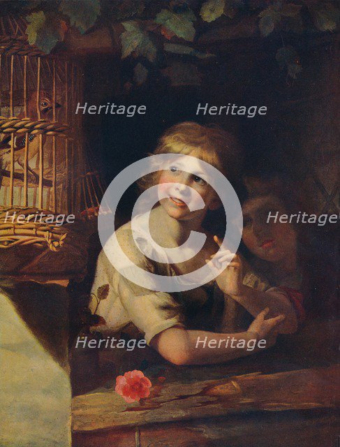 'Two Children with a Jay in a Cage', c18th century, (1910). Artist: Matthew William Peters.