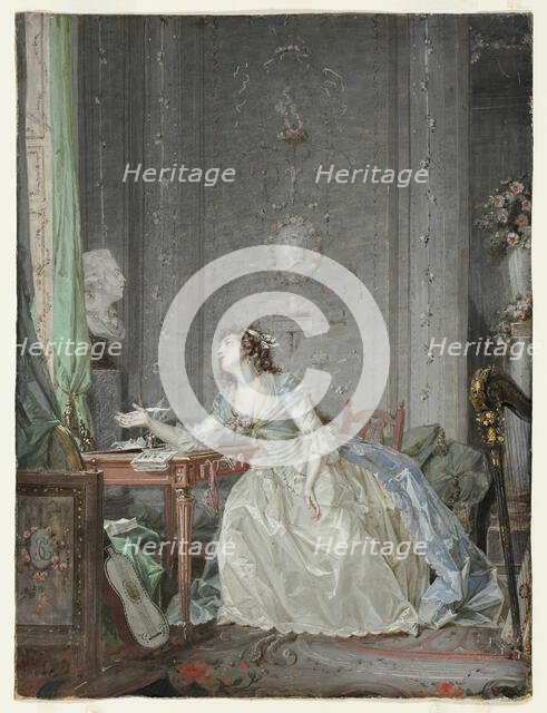 Interior with a Portrait of a Young Lady Before a Bust, 1788. Creator: Claude Hoin.