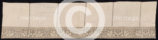 Cloth with Border of Peacocks and Vegetation, 17th-18th century. Creator: Unknown.