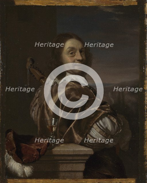 Self Portrait with a Cittern, 1674. Artist: Mieris, Frans van, the Elder (1635-1681)