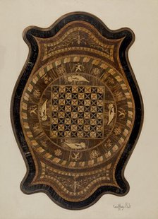 Marquetry Table: Showing Inlay Top, 1937. Creator: Geoffrey Holt.