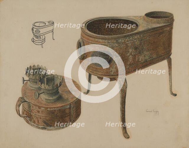 Kerosene Lamp Heater, c. 1942. Creator: Samuel Faigin.