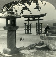 'Where Tides climb Temple Stairs - the Famous Sacred Torii Gateway to the Shinto Shrine at Myajima,  Creator: Unknown.