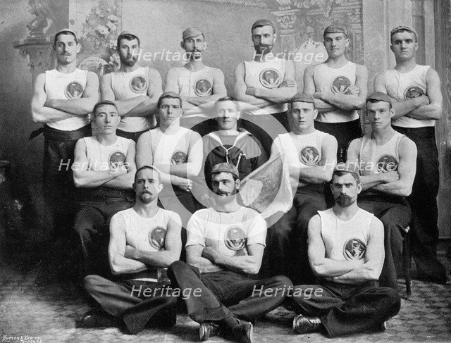 The champion stokers' cutter crew of HMS 'Hawke', 1896.Artist: R Ellis