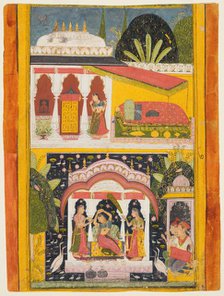 Desavarari Ragini, from a Ragamala series: A lady and two attendants in a bower in the middle…, c169 Creator: Unknown.