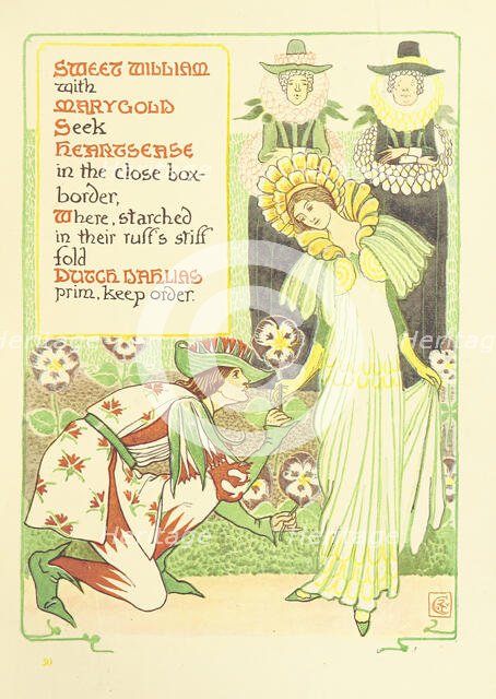 Sweet William with Marygold Seek Heartsease in the close box-border...,  1899. Creator: Walter Crane.