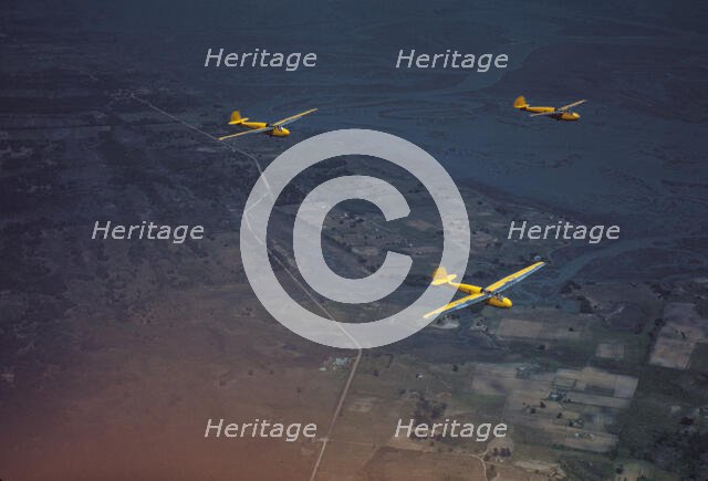 Marine Corps gliders in flight out of Parris Island, S.C., 1942. Creator: Alfred T Palmer.